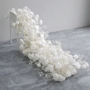 LFB1936-runner結婚式の小道具白い花ランナー花の列造花テーブルランナー結婚式の装飾的な花輪