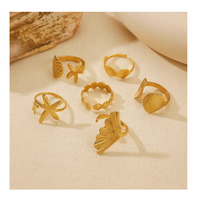 À la mode en acier inoxydable plaqué or 18 carats étoile de mer et coquille décor océan plage élément manchette anneau pour les femmes pour la décoration quotidienne
