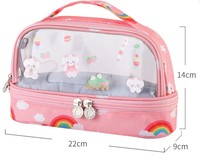 Nouveau mignon papeterie stockage porte-crayon grande capacité Double couche arc-en-ciel Transparent stylo boîte