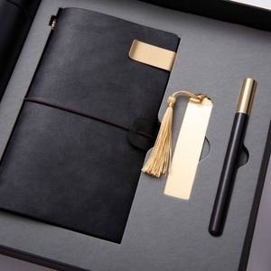 High Quality logo Print Beauty <b>Vintage</b> Leather <b>Notebook</b> with Vacuum Cup Pen and Bookmark for Luxury Promotion Business Gift Set - Product Image 2