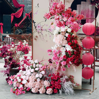Décoration Murale Florale Artisanale Rose Rouge Hortensia Artificiel pour Mariage, Halloween, Rentrée Scolaire - Vente en Gros