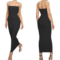 Robe Midi Moulante Décontractée pour Femme à Bretelles Fines, Dos Nu, Sans Manches, avec Fermetures Éclair, Couleurs Unies Noir et Blanc