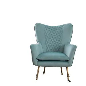 Fauteuil de loisir en velours de luxe populaire moderne bleu clair avec bouton diamant