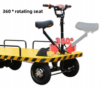 Chariot à plateforme à propulsion électrique avec siège, chariot à batterie à 4 roues, transporteur de marchandises électrique à plateau plat de 1 tonne