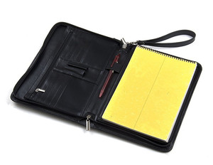 Top Quality Black Luxury Leather Portfolio with Wrist Strap for iPad Mini 4 and <strong>Small</strong> <strong>Notepad</strong> - Product Image 3