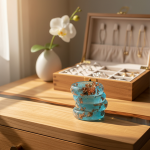 Bague élégante en bois et résine avec finition en bois époxy artisanale, couleur et taille personnalisées, boîte de rangement moderne de luxe - Product Image 3