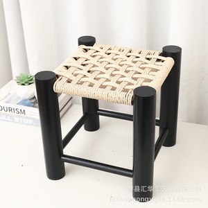 Retro woven <b>stool</b>, creative home <b>stool</b>, entryway shoe changing <b>stool</b>, <b>wooden</b> rattan low <b>stool</b>, high-value living room <b>stool</b>. - Product Image 4
