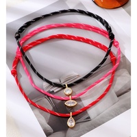 Ensemble de 3 colliers ras du cou ajustables en corde tressée Asu, pendentif en forme de larme avec œil bleu CZ, colliers colorés pour femmes