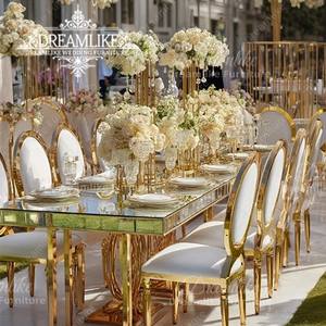 Mesa de Comedor Moderna de Acero Inoxidable con Cubierta de Vidrio Templado para Eventos de Boda en Hoteles, Sala de Estar y Uso en Exteriores - Product Image 3