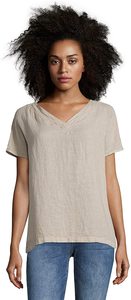 <span class=keywords><strong>Chemise</strong></span> en chanvre biologique à manches courtes pour femmes, col en V, <span class=keywords><strong>tunique</strong></span> décontractée, été, 100% - Product Image 3