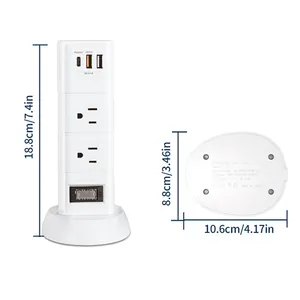 US Standard ETL multiple usb plug outlets tower quick charger socket extender surge protector with type C socket