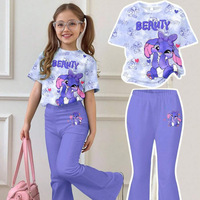 Ensemble 2 pièces pour filles, t-shirt à manches courtes à imprimé floral rose, pantalon évasé, tenue d'été décontractée pour enfants, en coton