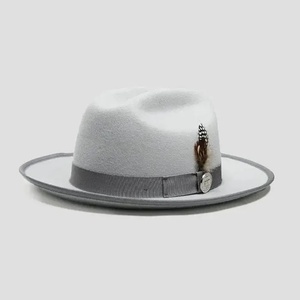Unisex Wool Felt Fedora <b>Hat</b> Wide Brim Vintage Jazz Style Feather <b>Band</b> for Party Casual Outdoor - Product Image 1