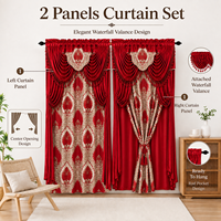 Rideaux de luxe à 2 panneaux en jacquard, à volants cascade, avec passe-tringle, imprimés, lot de 2, en stock, vente en gros pour la maison