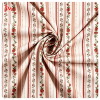 Tissu Popeline de Coton Biologique Tissé de Haute Qualité, Imprimé Numérique à Rayures et Motifs Floraux Délicats pour Robe