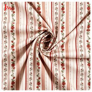 Tissu Popeline de Coton Biologique Tissé de Haute Qualité, Imprimé Numérique à Rayures et Motifs Floraux Délicats pour Robe - Product Image 2