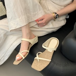 Sandalias de cuña con punta cuadrada, parte superior de paja, sin cordones, transpirables, zapatos de verano para mujer - Product Image 3