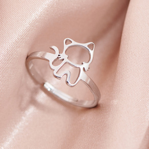 Anillos de Acero Inoxidable con Diseño de Animales de Dibujos Animados, Lindos y Sencillos, para Chicas, Anillo de Gato Dulce y Hueco para Mujer, Venta al por Mayor de Joyería - Product Image 5