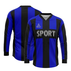 Camiseta de fútbol para hombre con sublimación personalizada de alta calidad, camiseta de fútbol juvenil con cuello en V ancho Retro, manga larga - Product Image 1