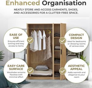 Armoire de salon moderne en bois avec 3 portes 176 x 80 x <span class=keywords><strong>52</strong></span> cm avec 1 tringle à vêtements et 4 étagères en MDF écologique - Product Image 4