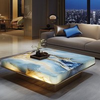 Table basse carrée en marbre naturel lumineux haut de gamme avec structure métallique minimaliste et opulente BTCT026 pour salon ou hall