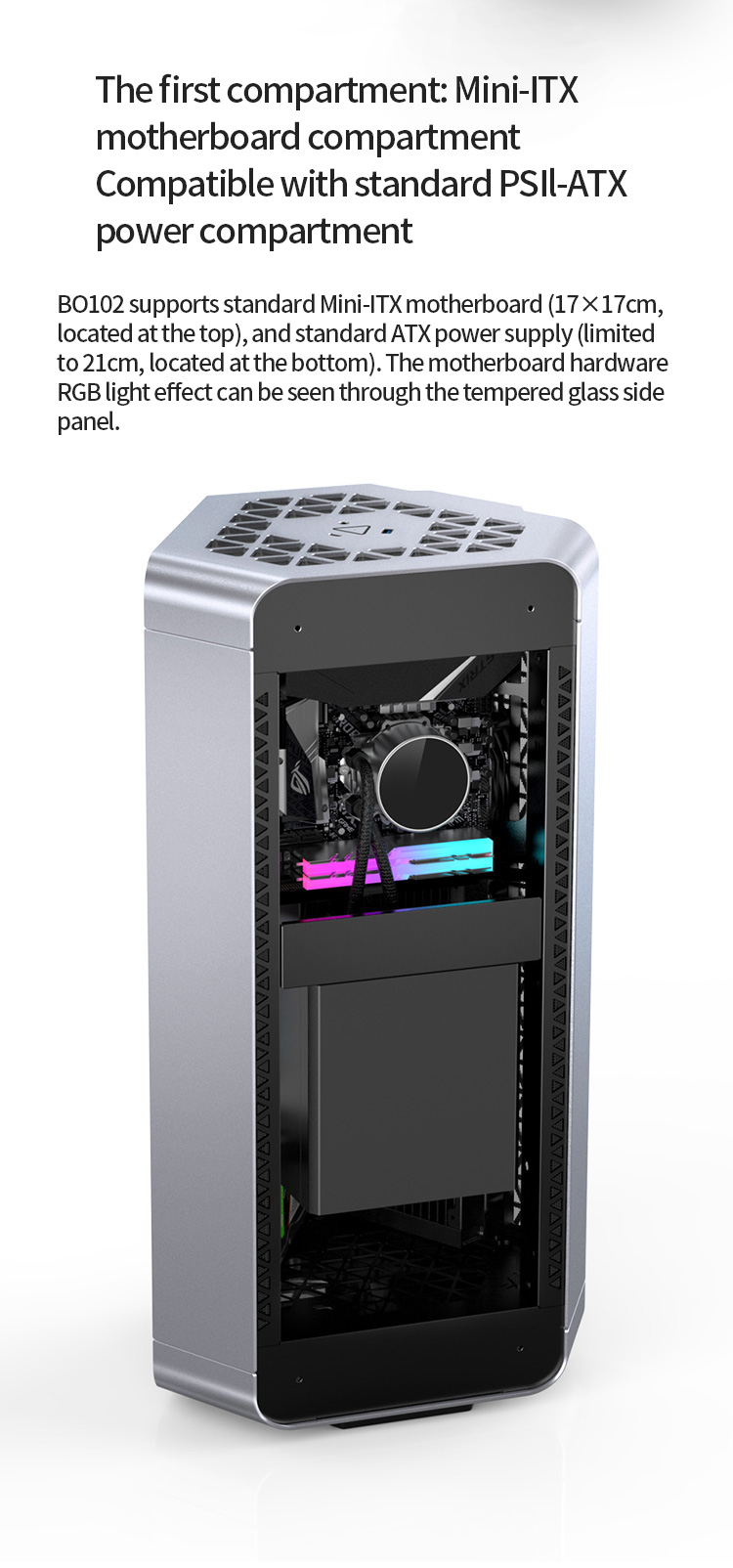 Jongsbo — boîtier BO102 à trois chambres en verre, mini tour de pc pour jeux vidéo, compatible avec NAS, pour ITX