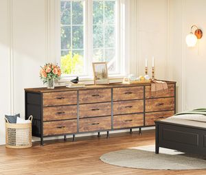 Commode de 70 pouces pour chambre à coucher, meuble TV pour téléviseurs de 65, 75, 80 pouces, commode longue à 12 tiroirs en tissu, grand centre de divertissement pour chambre à coucher - Product Image 6