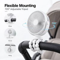 Ventilateur portable Octopus Clip USB rechargeable, mini-ventilateur en plastique avec moteur sans balais 5V, autonomie de 4 à 9h pour poussette, bureau et extérieur