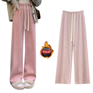 Thick <strong>Women</strong> Winter Straight <strong>Trousers</strong> High Waist Drawstring Lady <strong>Fleece</strong> Warm Casual Pants - Product Image 4