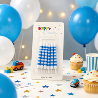 Bougies d'anniversaire en spirale rayées bleues et blanches avec supports en plastique, ensemble de bougies fines pour gâteau, décoration de gâteau pour fête d'anniversaire de garçons