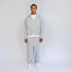Ensemble de survêtement en molleton gris à capuche pour homme, décontracté, coupe oversize, sweat-shirt et pantalon de jogging amples - Product Image 2