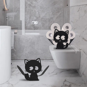 Porte-papier drôle en forme d'animal, design personnalisé, bon prix, pour salle de bain, cuisine, montage mural et sur pied, porte-papier en métal, porte-papier toilette pour chat, noir - Product Image 5