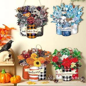 Wooden Floral <b>Spring</b> Door <b>Decorative</b> Sign Garland Indoor Outdoor Home Furnishing Welcome Sign 12 Pieces Set - Product Image 2