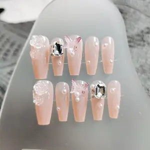 Handmade Wholesale Full Cover Solid Color Acrylic False Nails Factory Price 10pcs Private Label Long Coffin Press On Nails