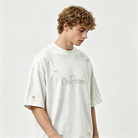 T-shirt épais imprimé DTG, effet vieilli et délavé, style streetwear, avec lettres gothiques vintage, pour homme, vente en gros par lot