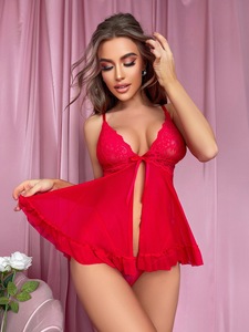 Vendita calda Camicie per dormire con scollo a V in pizzo abbigliamento per la casa da donna abbigliamento da notte estivo Lingerie Sexy con fiocco intimo - Product Image 3