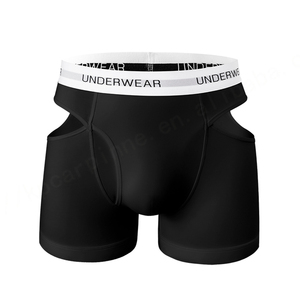 Ropa interior de primera calidad Breve bolsa de mosca de ángulo plano a cuadros 90% algodón 10% Elastano Boxers de algodón negro para hombres Logotipo personalizado - Product Image 1
