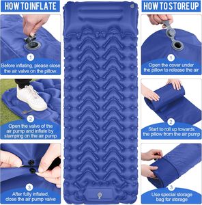 Almohadilla para dormir autoinflable ligera con bomba de pie incorporada Colchón de aire impermeable para senderismo Broches de estilo compacto portátiles - Product Image 2