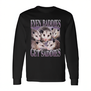 T-shirt à manches longues avec motif Possum des années 90, 'Even Baddies Get Saddies', Opossum, Produit promotionnel - Product Image 3