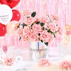 Flores Artificiales de Terciopelo de 4.33 Pulgadas con Tallo, Rosas Rosadas Artificiales para el Día de San Valentín, Bodas, Ramos de Novia, Decoración del Hogar - Product Image 5