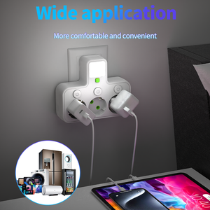 Vinisem mới tiêu chuẩn Châu Âu cắm 5-Way tường ổ cắm với LED mở rộng ổ cắm chi nhánh chuyển đổi nhiều phong cách ổ cắm - Product Image 6