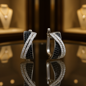 Orecchini a Cerchio Bicolore E2612 in Argento 925 con Diamanti Taglio Brillante Rotondo, Montatura Geometrica a Canale, per Uso Quotidiano Femminile - Product Image 2