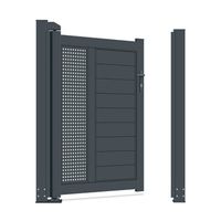 Puerta de Aluminio Negra Mate Prima para Pedestres, Diseño de Listones Horizontales, Resistente a la Intemperie, Abatible Lateralmente, para Patio Residencial