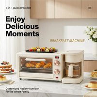 Stasiun Sarapan Multifungsi 3-in-1: Oven Pemanggang Roti, Pembuat Kopi, Wajan Penggorengan, Stainless Steel, Hemat Energi, Peralatan Rumah Tangga Listrik