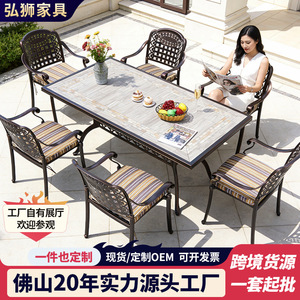 Cast <b>Aluminum</b> Garden Set 6 Seater Outdoor <b>Table</b> And Chairs Weather Resistant Traditional Style Patio Furniture - Product Image 5