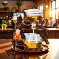 Théière en verre borosilicate résistant à la chaleur CHAPLIN avec poignée, infuseur à thé automatique Bouddha pour la maison, 350 ml, couvercle magnétique écologique