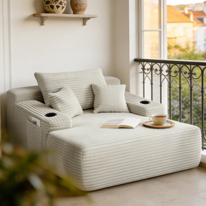 Airtight Flat Pack Vacuum Sealed Oversized Loveseat <b>Sofa</b> Deep Wide Striped Corduroy Fabric Modular <b>Inflatable</b> Rest Chaise - Product Image 2