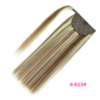 6/613 #   Extensions de cheveux naturels queue de cheval à enrouler, châtain foncé avec mèches blond doré, à clipser