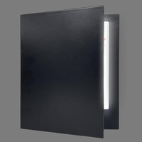 Menu LED en similicuir noir pour restaurant, double page, format A4, éclairé par LED
