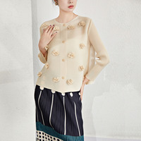 Miyake haut plissé dames Offre Spéciale broderie chemise à manches longues Style décontracté personnalisé broderie fleur chemise